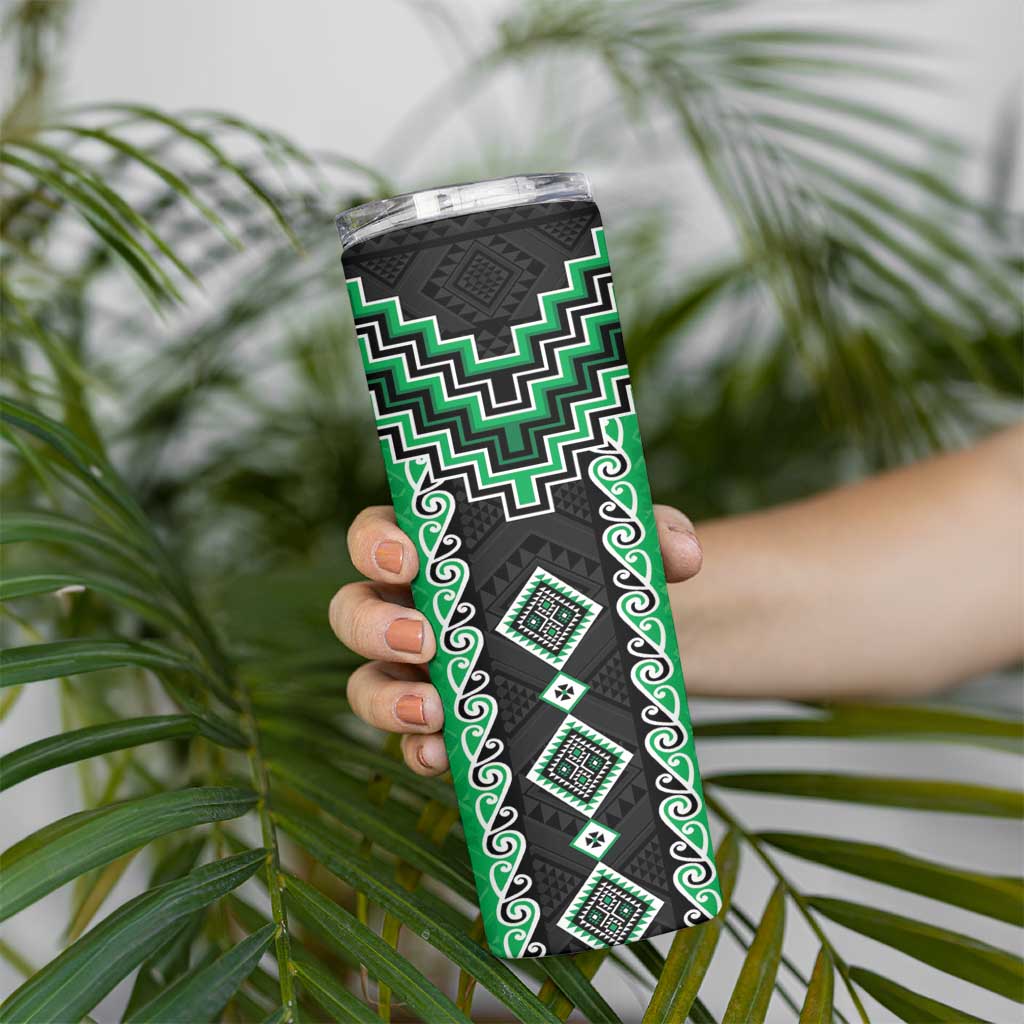 Green Niho Taniwha Mix Poutama Skinny Tumbler Unique Taniko Aotearoa LT01 - Polynesian Pride
