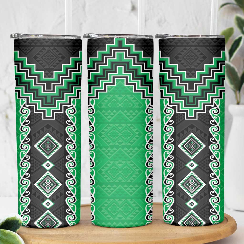 Green Niho Taniwha Mix Poutama Skinny Tumbler Unique Taniko Aotearoa LT01 - Polynesian Pride