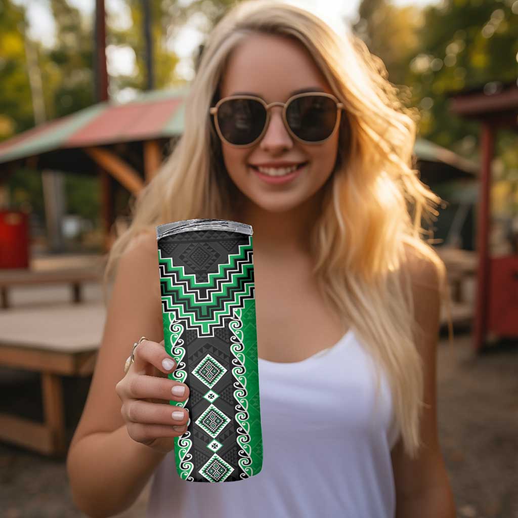 Green Niho Taniwha Mix Poutama Skinny Tumbler Unique Taniko Aotearoa LT01 - Polynesian Pride