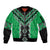 Green Niho Taniwha Mix Poutama Sleeve Zip Bomber Jacket Unique Taniko Aotearoa