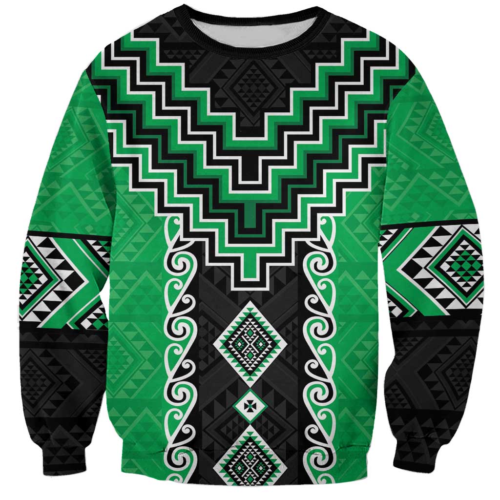 Green Niho Taniwha Mix Poutama Sweatshirt Unique Taniko Aotearoa