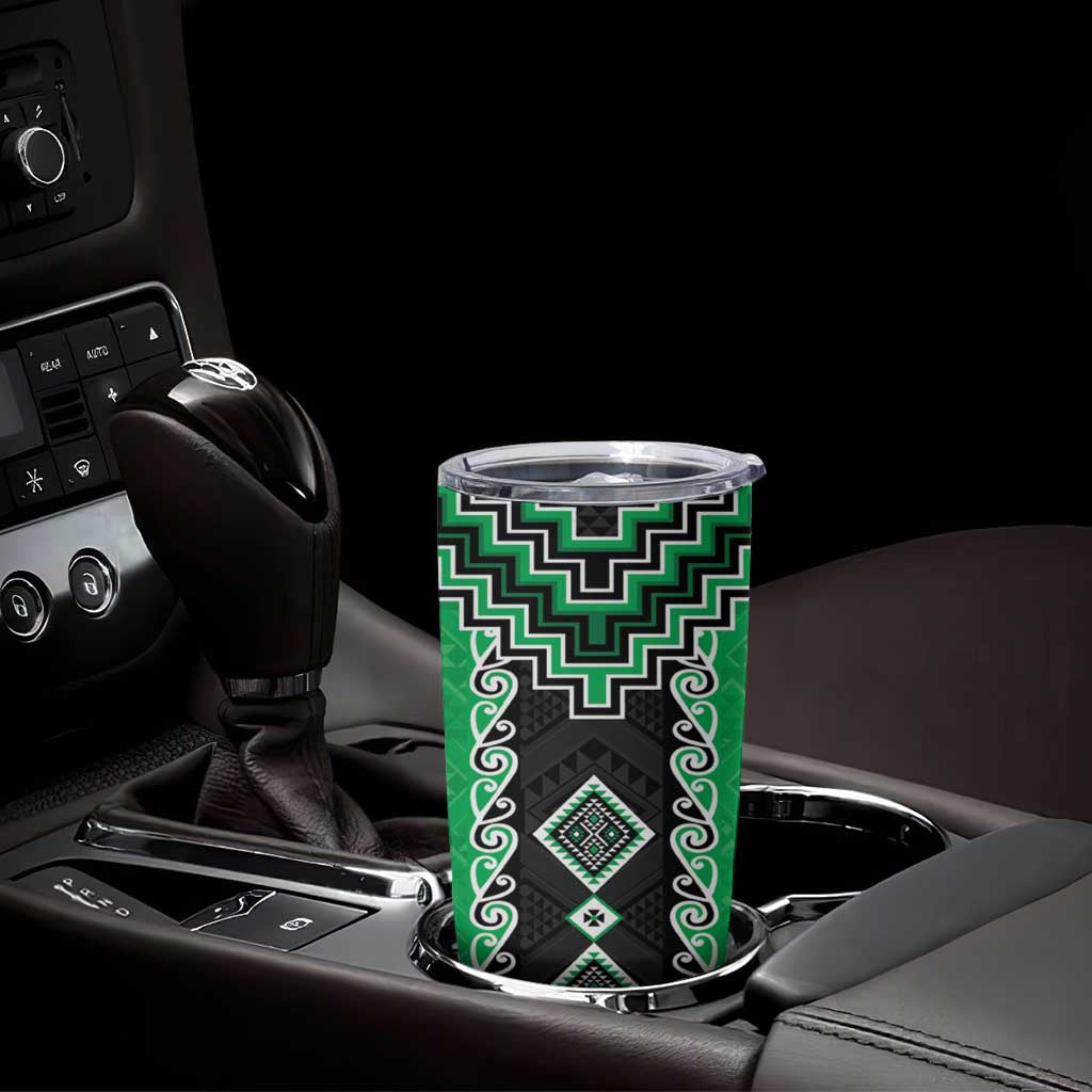 Green Niho Taniwha Mix Poutama Tumbler Cup Unique Taniko Aotearoa
