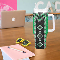 Green Niho Taniwha Mix Poutama Tumbler With Handle Unique Taniko Aotearoa