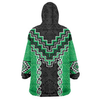 Green Niho Taniwha Mix Poutama Wearable Blanket Hoodie Unique Taniko Aotearoa