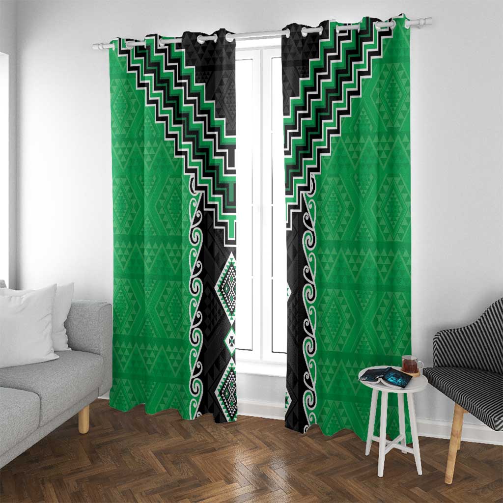 Green Niho Taniwha Mix Poutama Window Curtain Unique Taniko Aotearoa