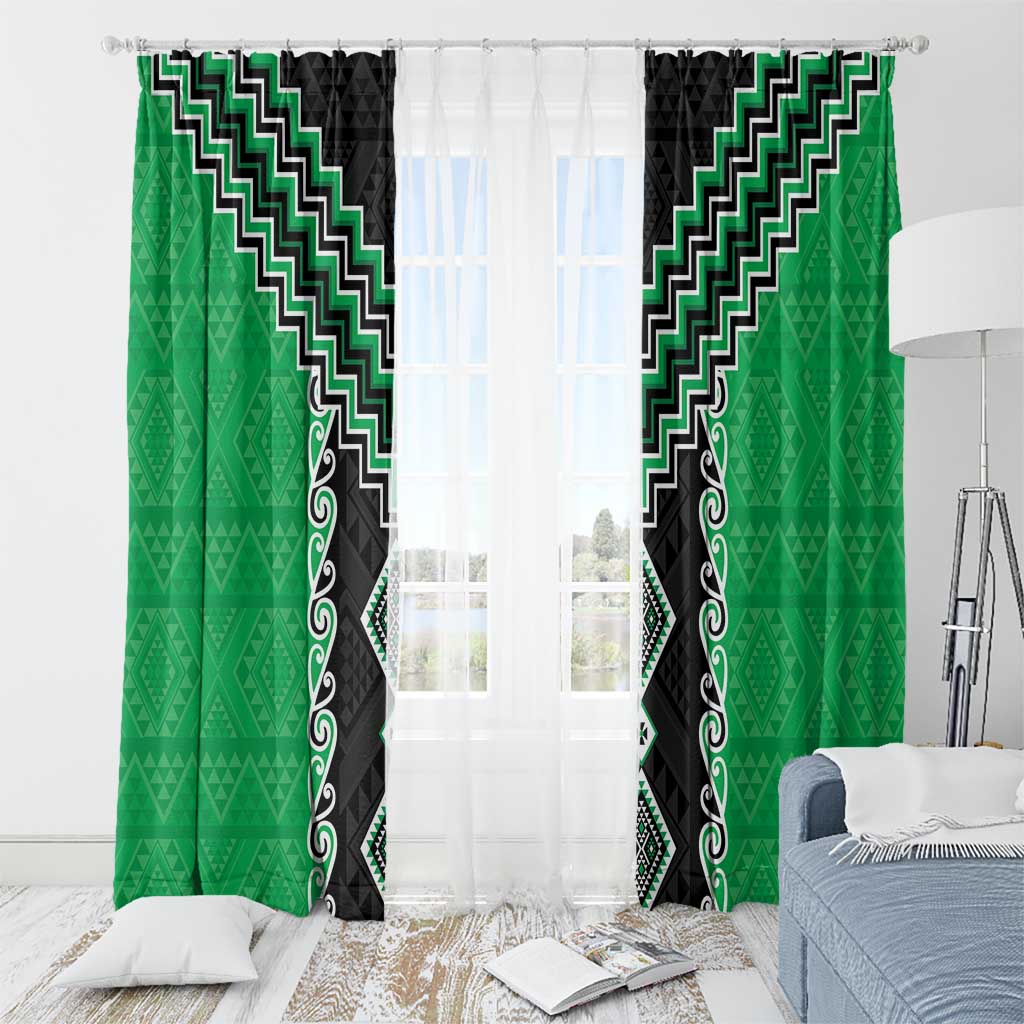 Green Niho Taniwha Mix Poutama Window Curtain Unique Taniko Aotearoa