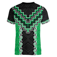 Green Niho Taniwha Mix Poutama Women V-Neck T-Shirt Unique Taniko Aotearoa