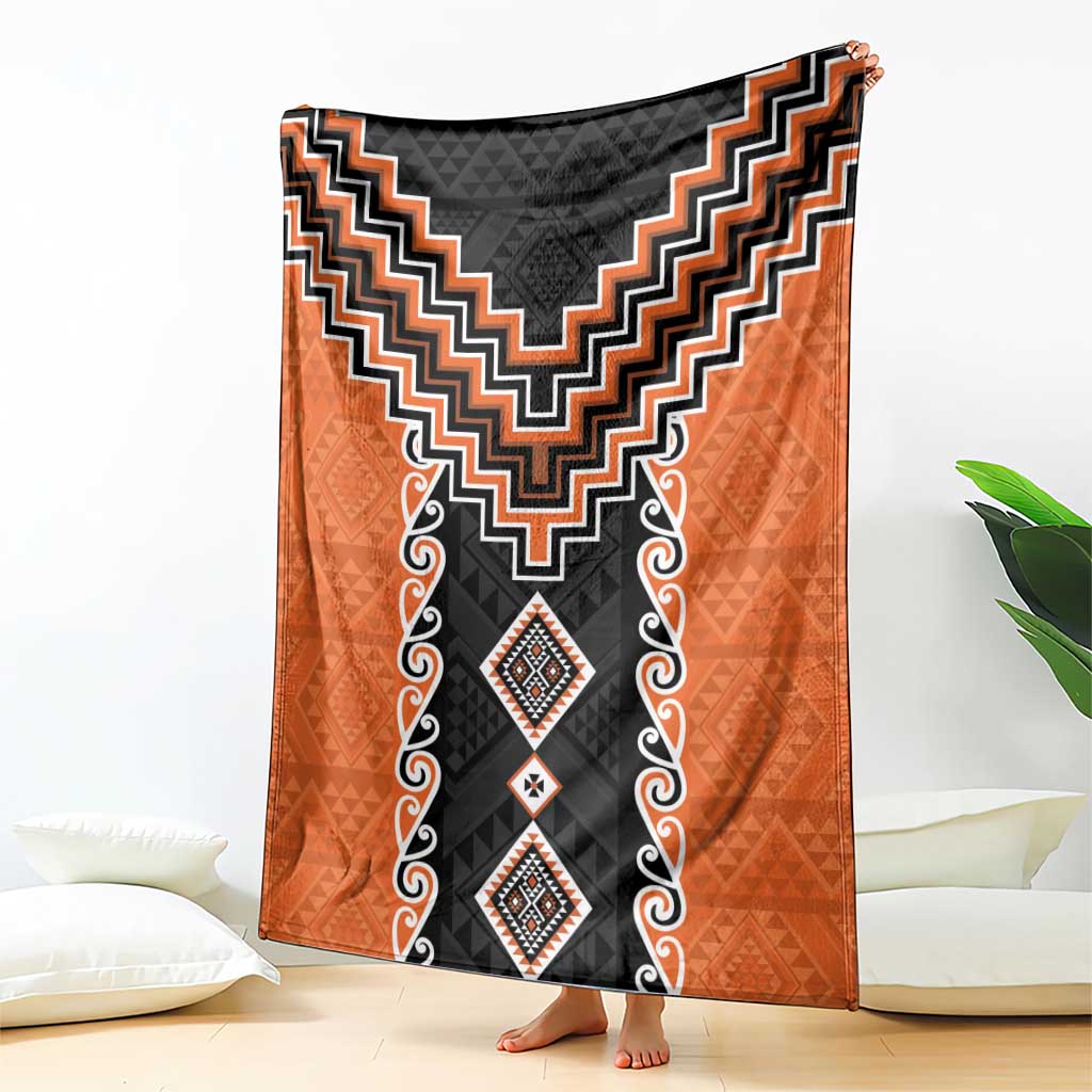 Orange Niho Taniwha Mix Poutama Blanket Unique Taniko Aotearoa