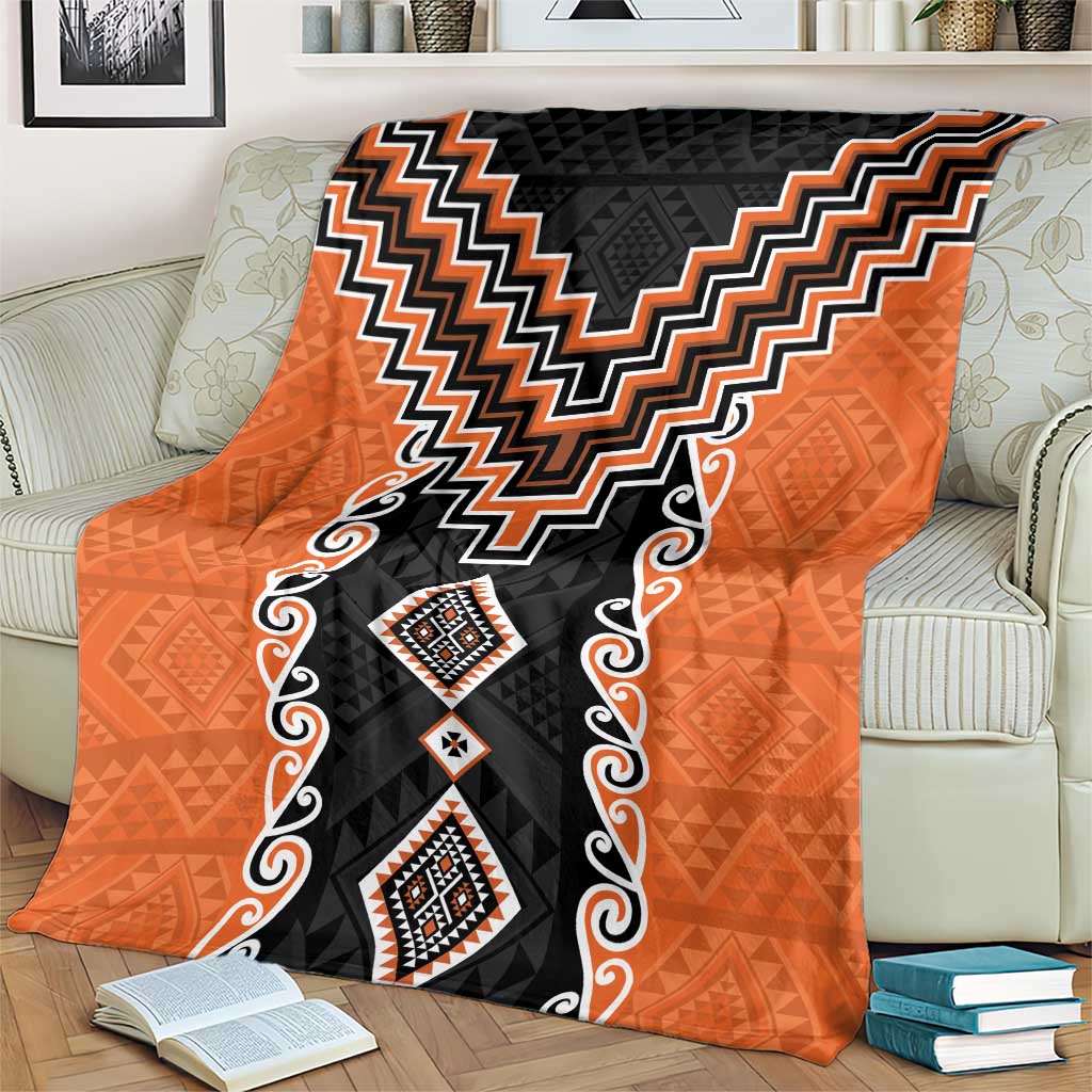 Orange Niho Taniwha Mix Poutama Blanket Unique Taniko Aotearoa
