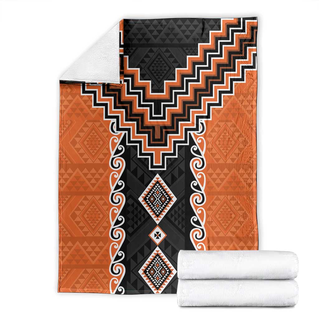 Orange Niho Taniwha Mix Poutama Blanket Unique Taniko Aotearoa