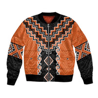 Orange Niho Taniwha Mix Poutama Bomber Jacket Unique Taniko Aotearoa LT01 Unisex Orange - Polynesian Pride