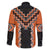 Orange Niho Taniwha Mix Poutama Family Matching Off The Shoulder Long Sleeve Dress and Hawaiian Shirt Unique Taniko Aotearoa