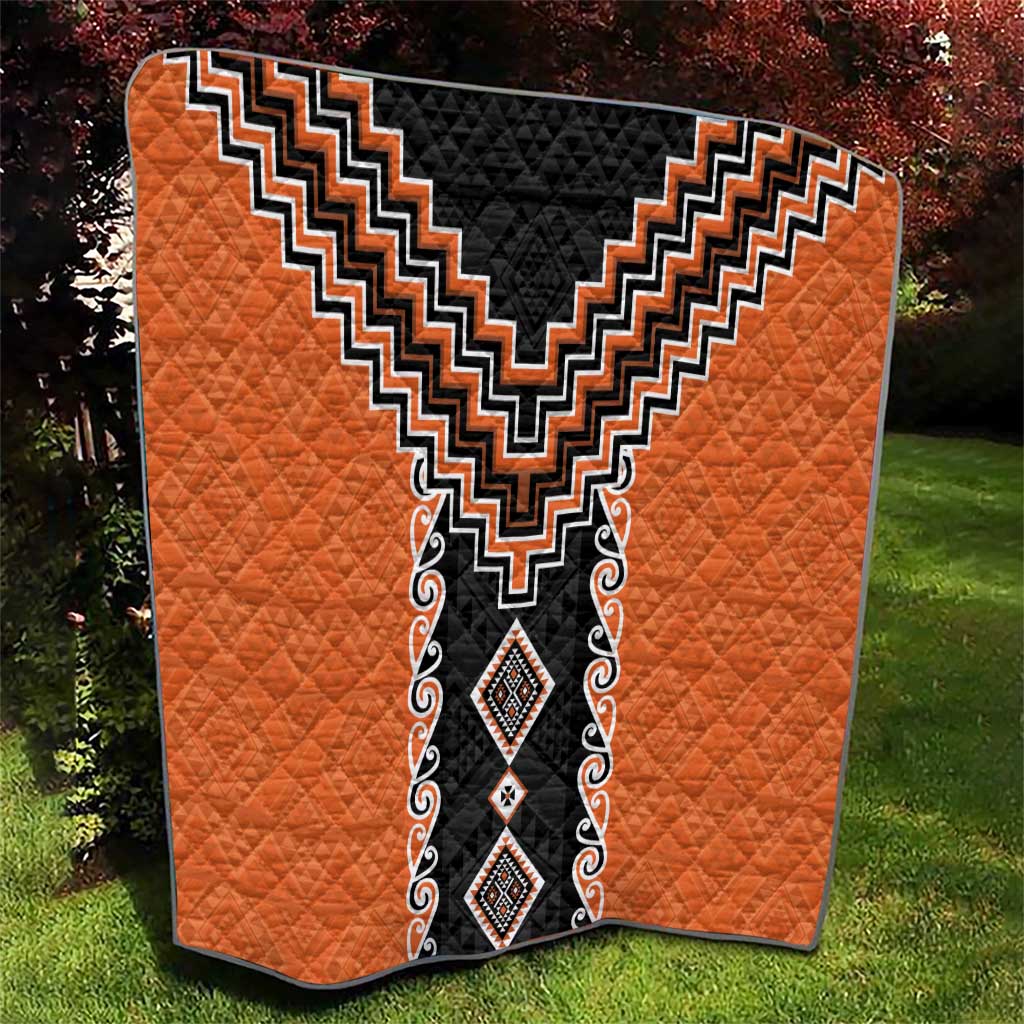 Orange Niho Taniwha Mix Poutama Quilt Unique Taniko Aotearoa