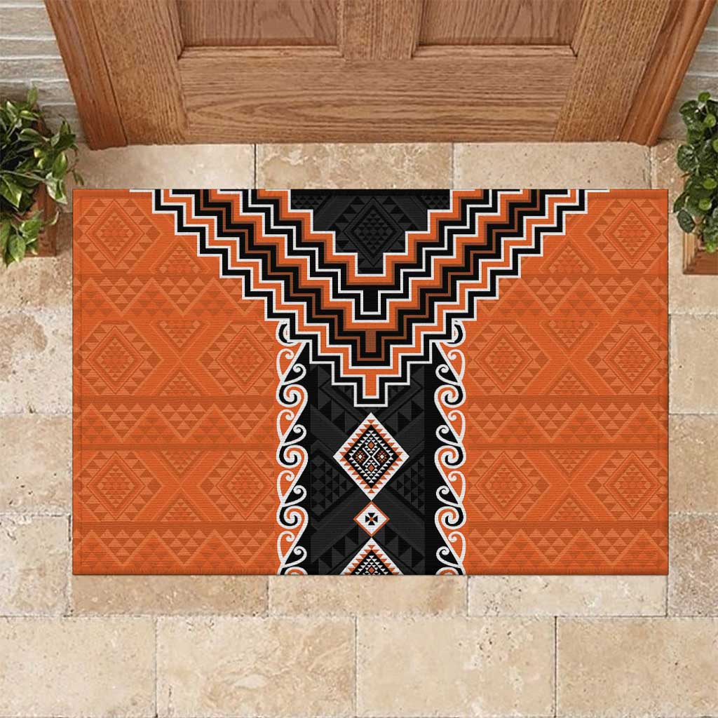 Orange Niho Taniwha Mix Poutama Rubber Doormat Unique Taniko Aotearoa