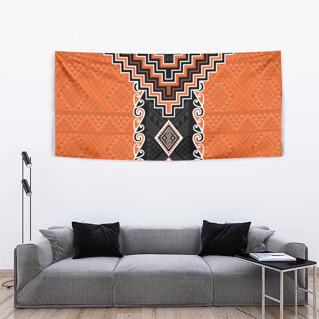 Orange Niho Taniwha Mix Poutama Tapestry Unique Taniko Aotearoa