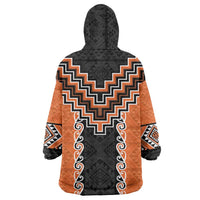 Orange Niho Taniwha Mix Poutama Wearable Blanket Hoodie Unique Taniko Aotearoa
