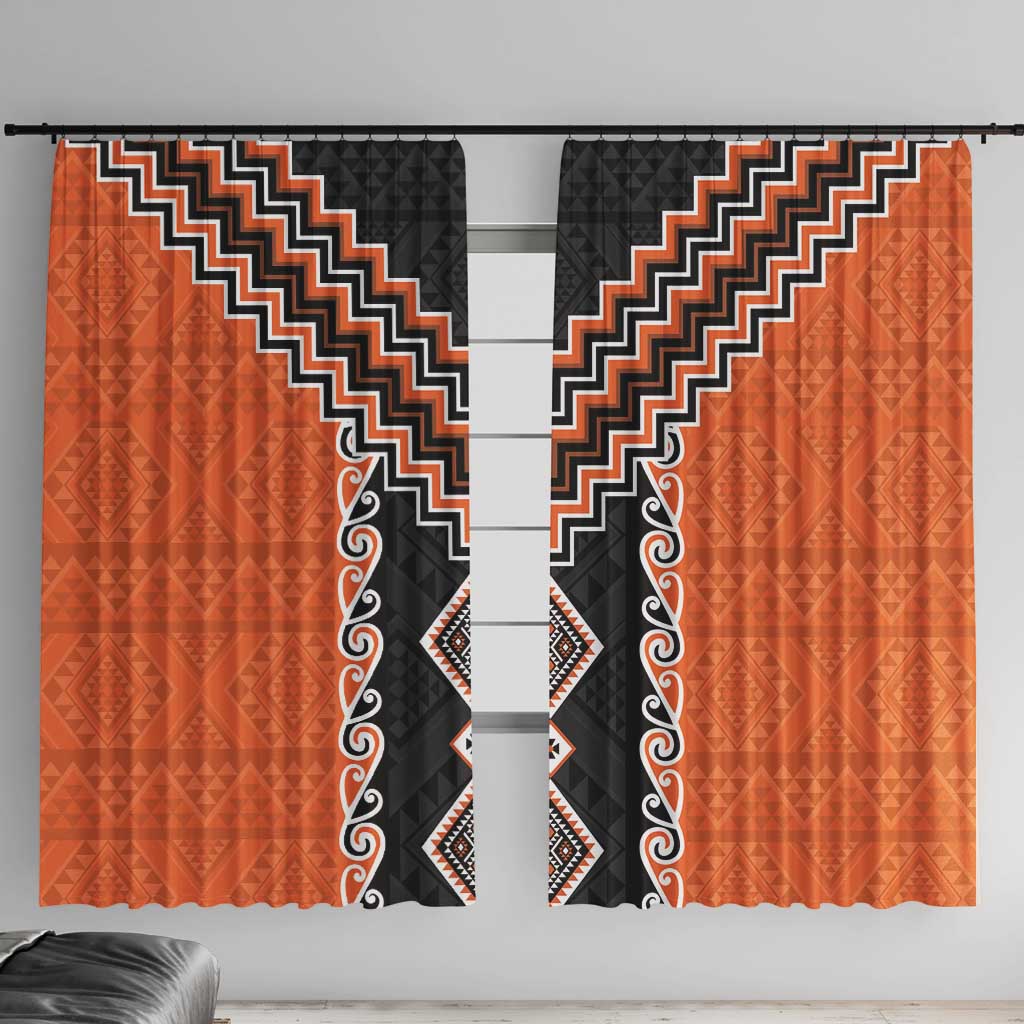 Orange Niho Taniwha Mix Poutama Window Curtain Unique Taniko Aotearoa