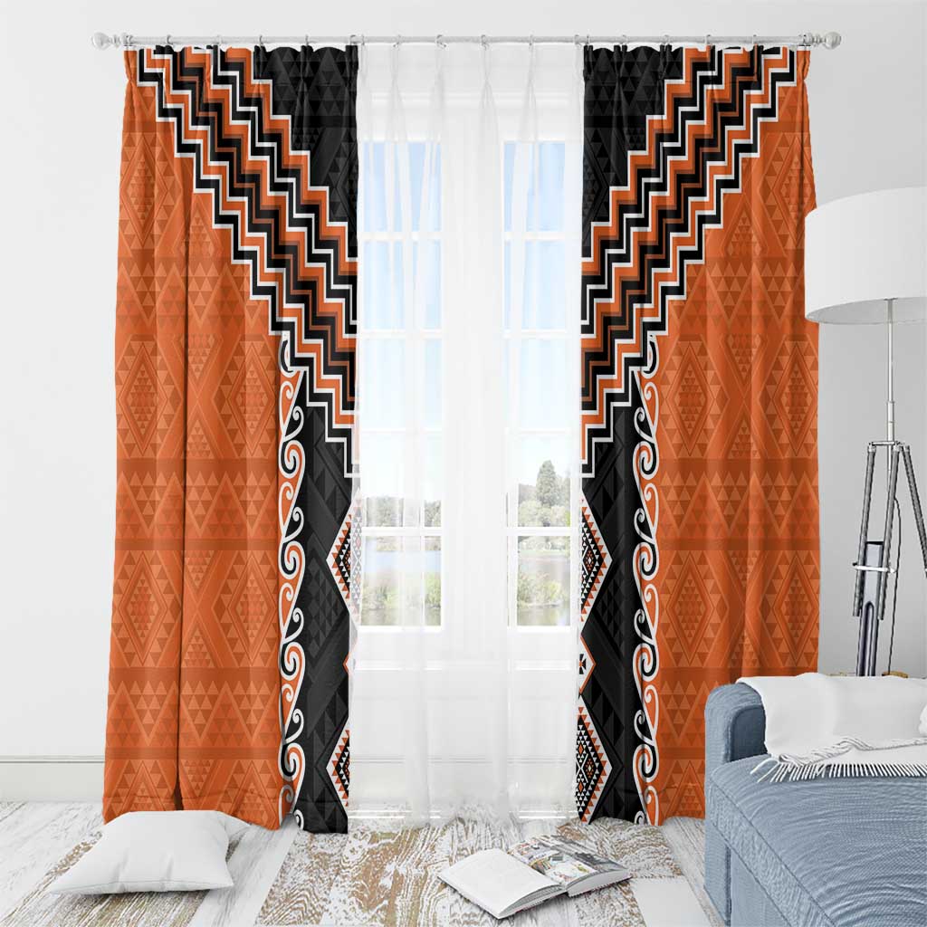 Orange Niho Taniwha Mix Poutama Window Curtain Unique Taniko Aotearoa