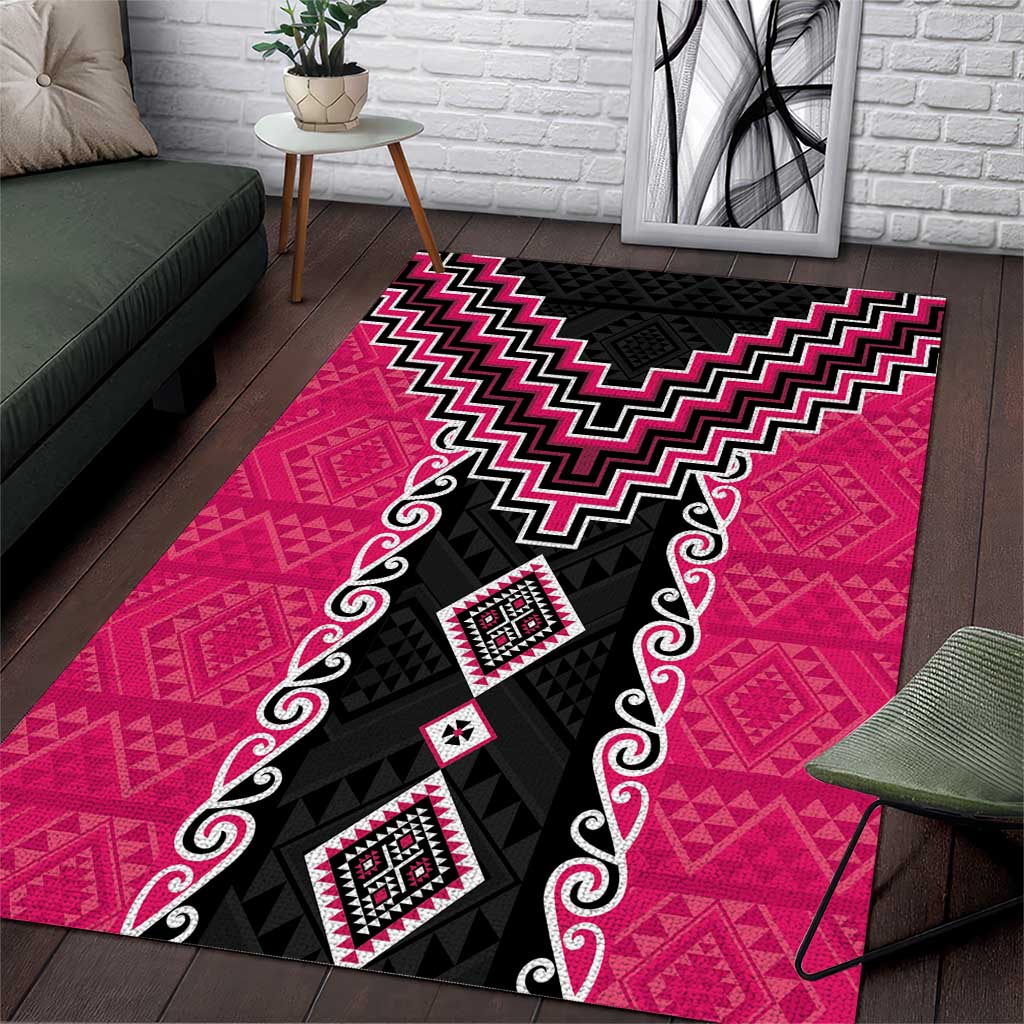 Pink Niho Taniwha Mix Poutama Area Rug Unique Taniko Aotearoa