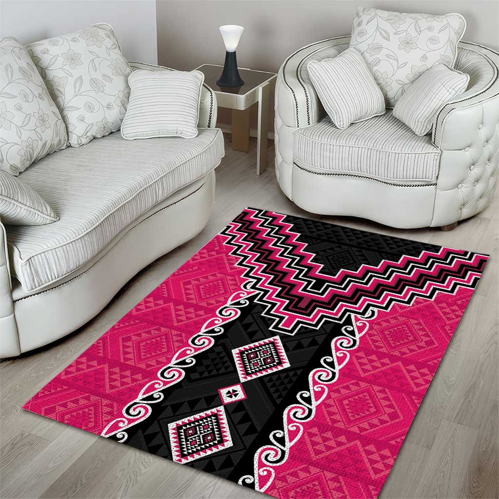 Pink Niho Taniwha Mix Poutama Area Rug Unique Taniko Aotearoa