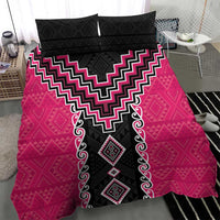 Pink Niho Taniwha Mix Poutama Bedding Set Unique Taniko Aotearoa