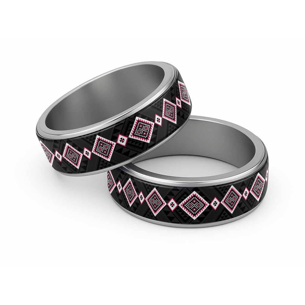 Pink Niho Taniwha Mix Poutama Classic Ring Unique Taniko Aotearoa LT01 Sliver Pink - Polynesian Pride