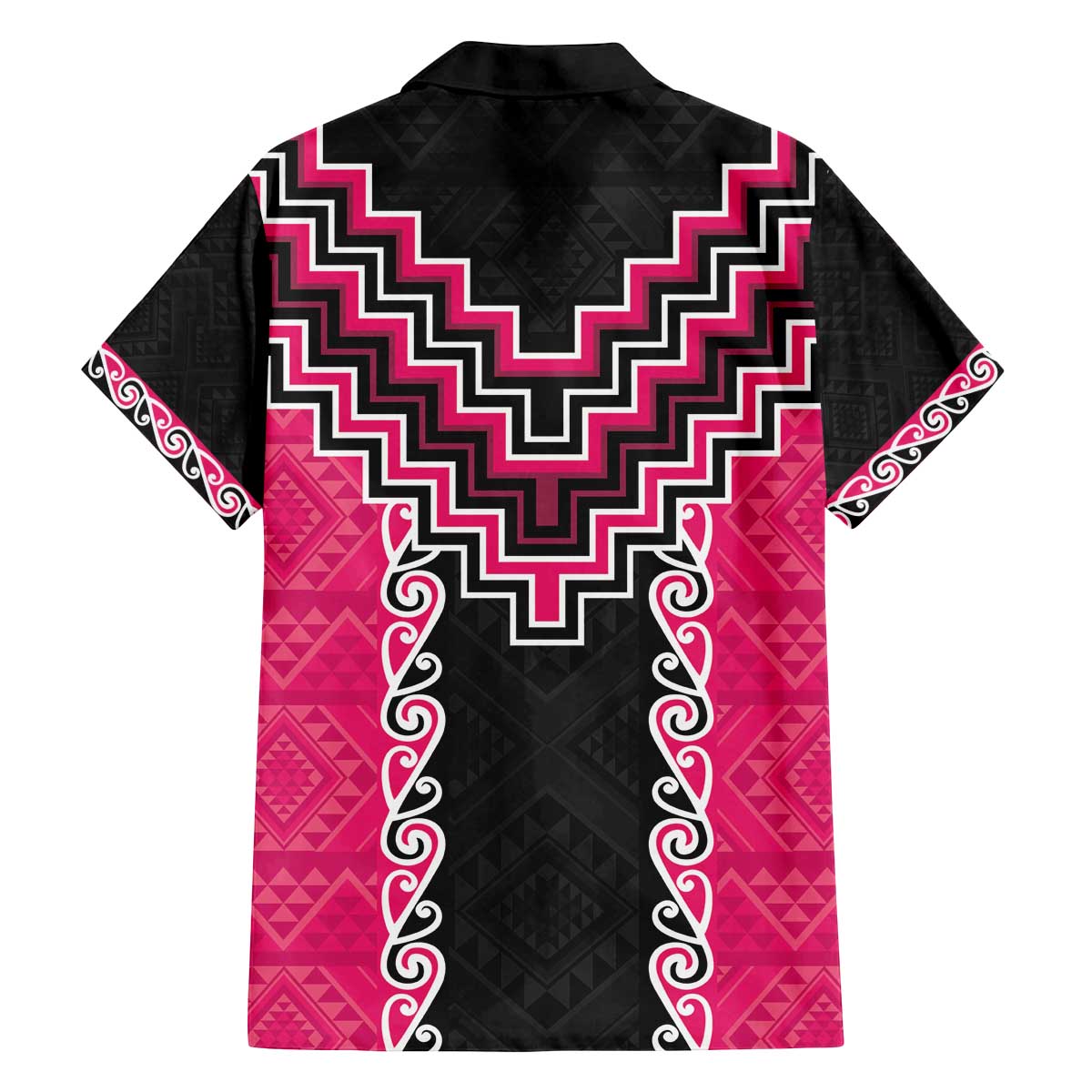 Pink Niho Taniwha Mix Poutama Family Matching Off The Shoulder Long Sleeve Dress and Hawaiian Shirt Unique Taniko Aotearoa