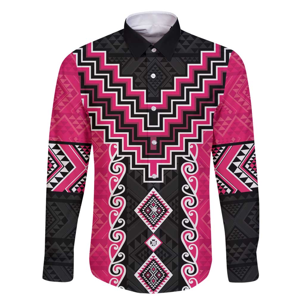 Pink Niho Taniwha Mix Poutama Family Matching Puletasi and Hawaiian Shirt Unique Taniko Aotearoa