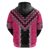 Pink Niho Taniwha Mix Poutama Hoodie Unique Taniko Aotearoa