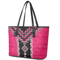 Pink Niho Taniwha Mix Poutama Leather Tote Bag Unique Taniko Aotearoa