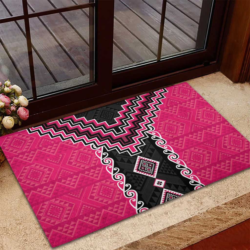 Pink Niho Taniwha Mix Poutama Rubber Doormat Unique Taniko Aotearoa