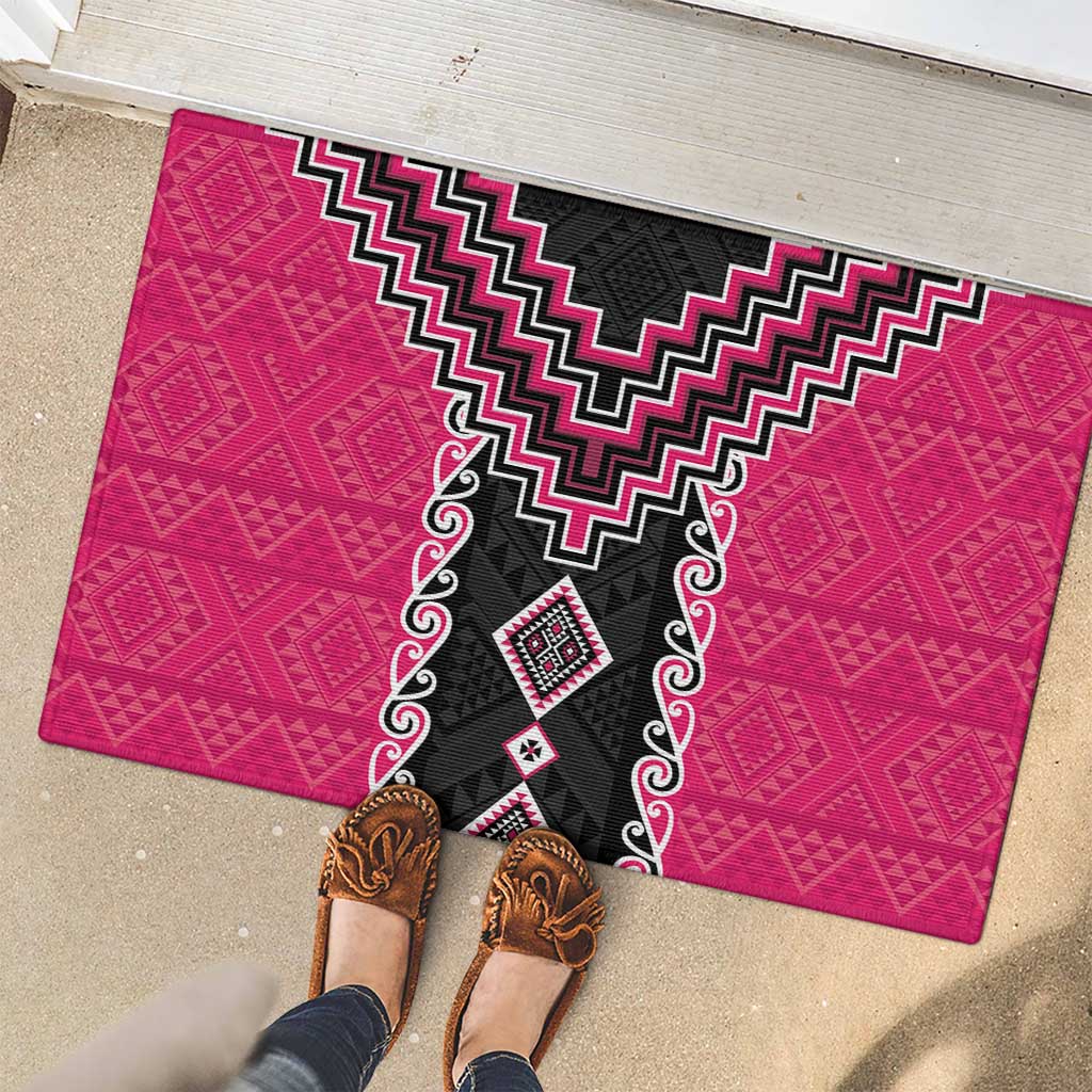 Pink Niho Taniwha Mix Poutama Rubber Doormat Unique Taniko Aotearoa