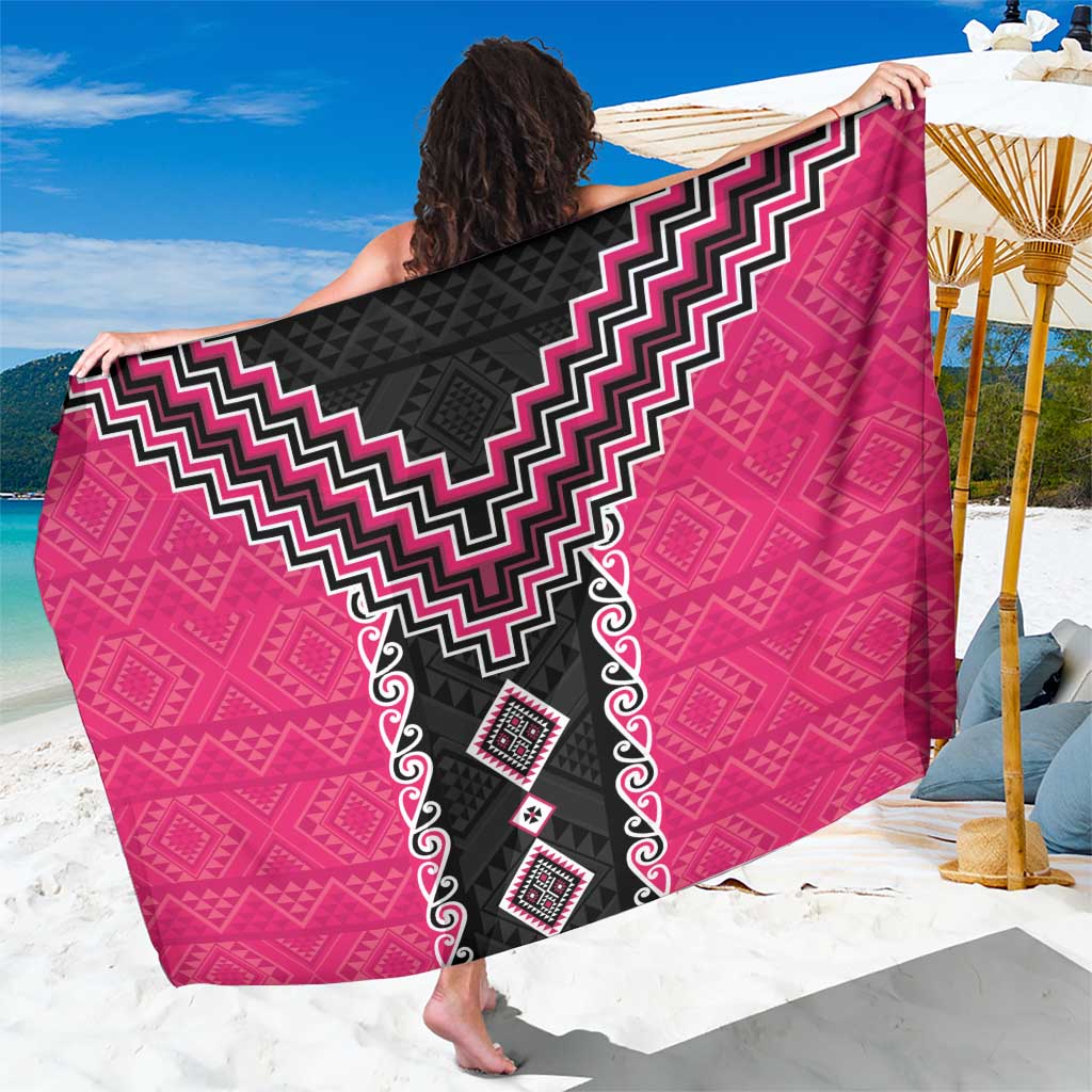 Pink Niho Taniwha Mix Poutama Sarong Unique Taniko Aotearoa LT01 One Size 44 x 66 inches Pink - Polynesian Pride