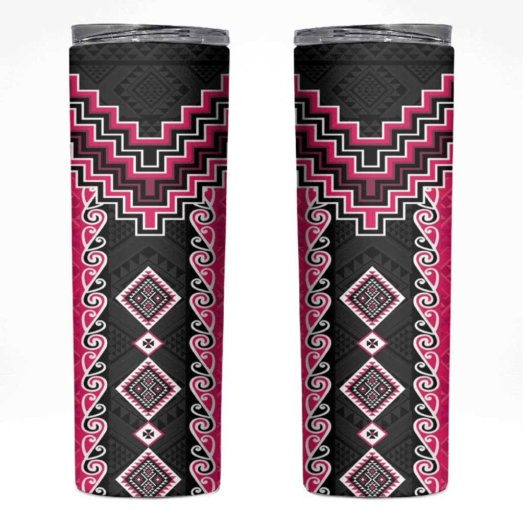 Pink Niho Taniwha Mix Poutama Skinny Tumbler Unique Taniko Aotearoa