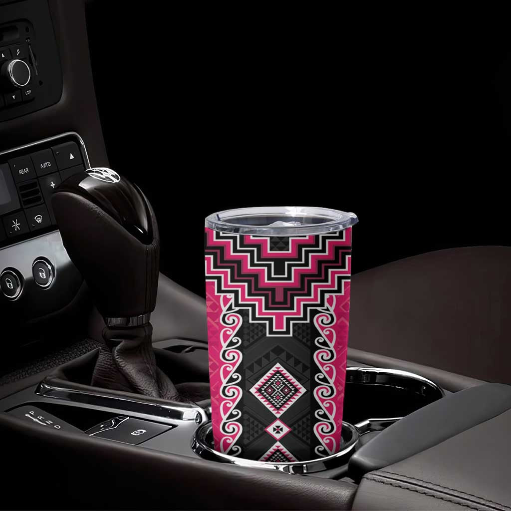 Pink Niho Taniwha Mix Poutama Tumbler Cup Unique Taniko Aotearoa