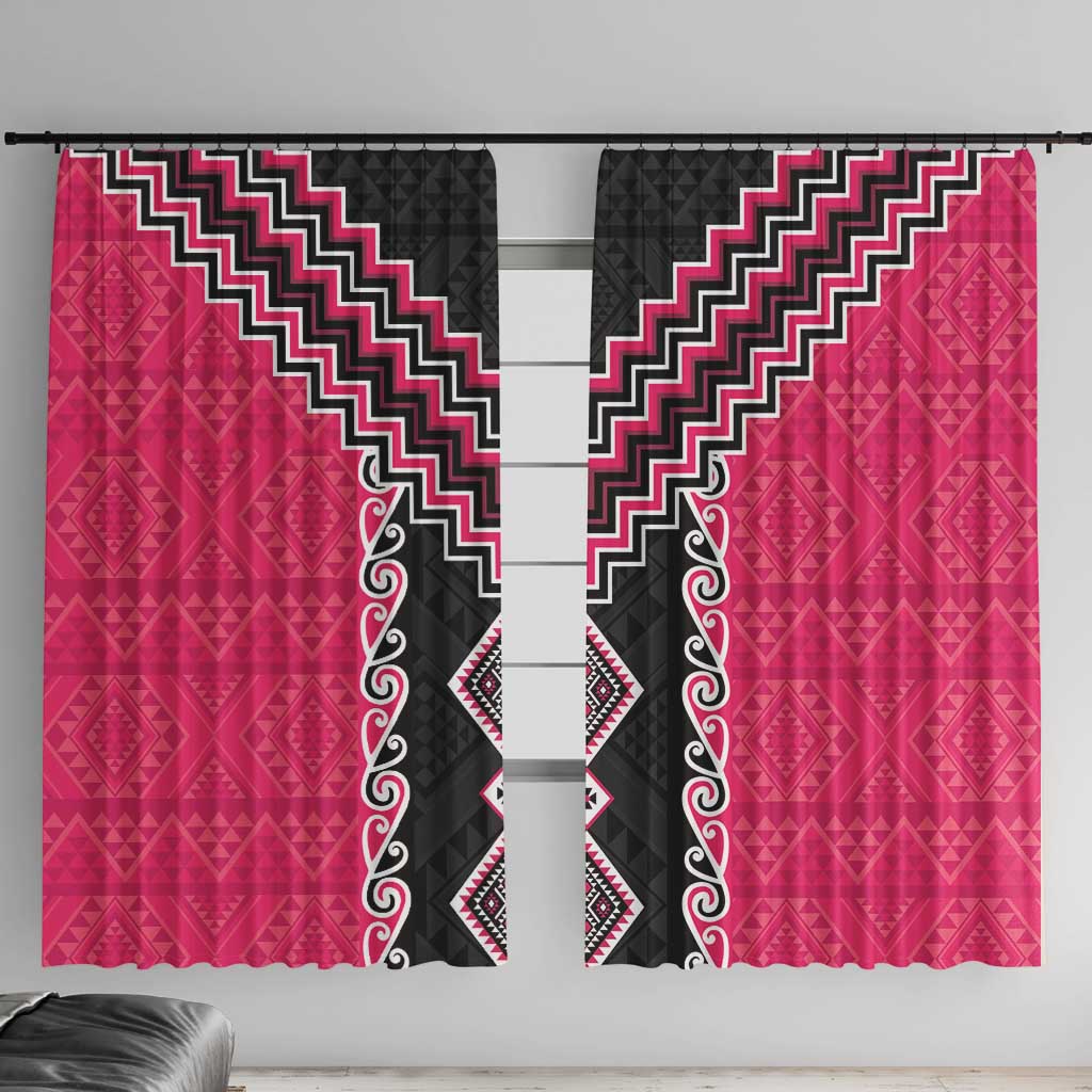 Pink Niho Taniwha Mix Poutama Window Curtain Unique Taniko Aotearoa LT01 With Hooks Pink - Polynesian Pride