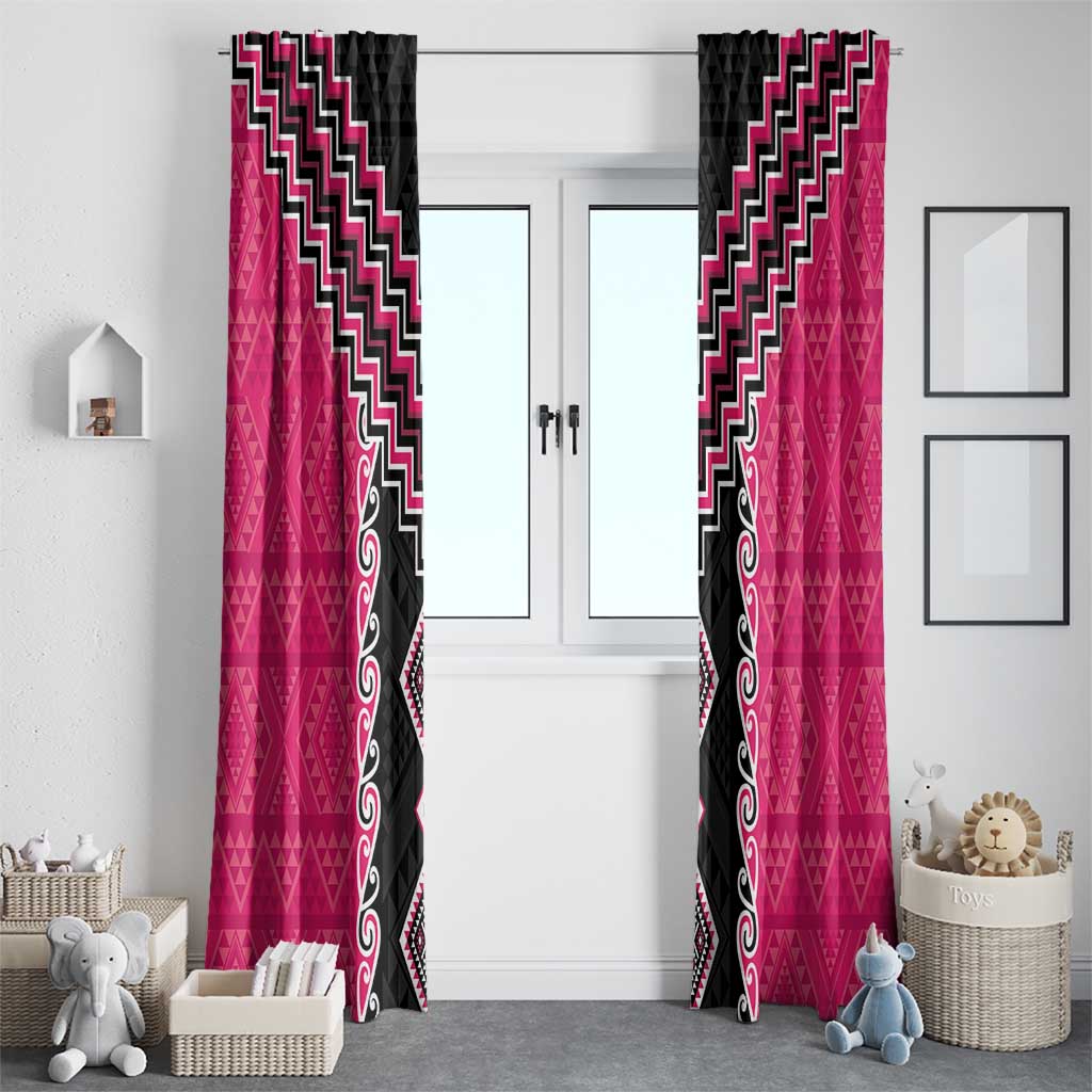 Pink Niho Taniwha Mix Poutama Window Curtain Unique Taniko Aotearoa