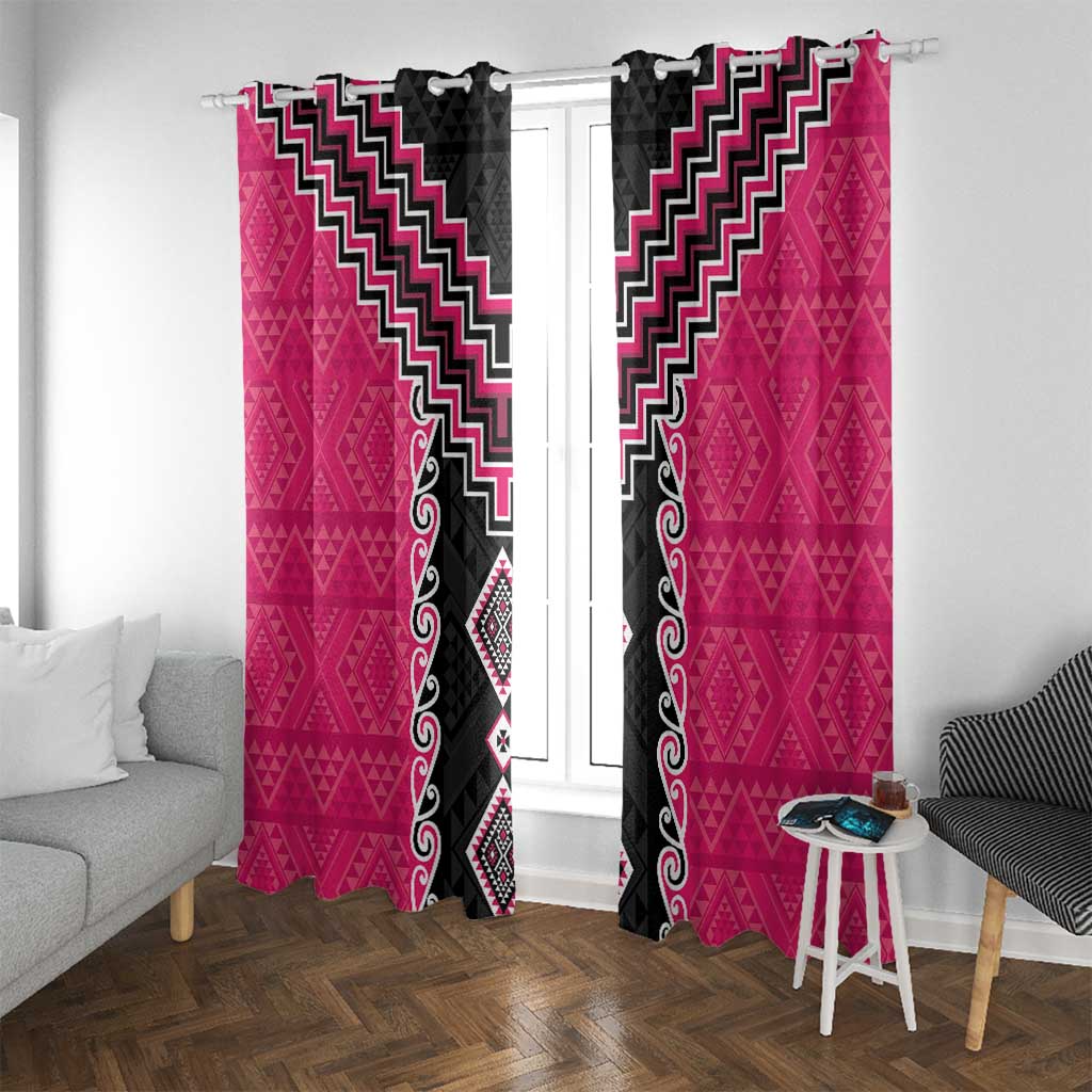 Pink Niho Taniwha Mix Poutama Window Curtain Unique Taniko Aotearoa