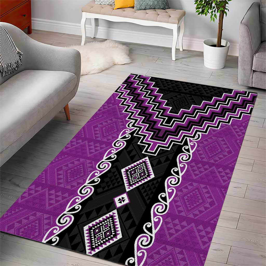 Purple Niho Taniwha Mix Poutama Area Rug Unique Taniko Aotearoa