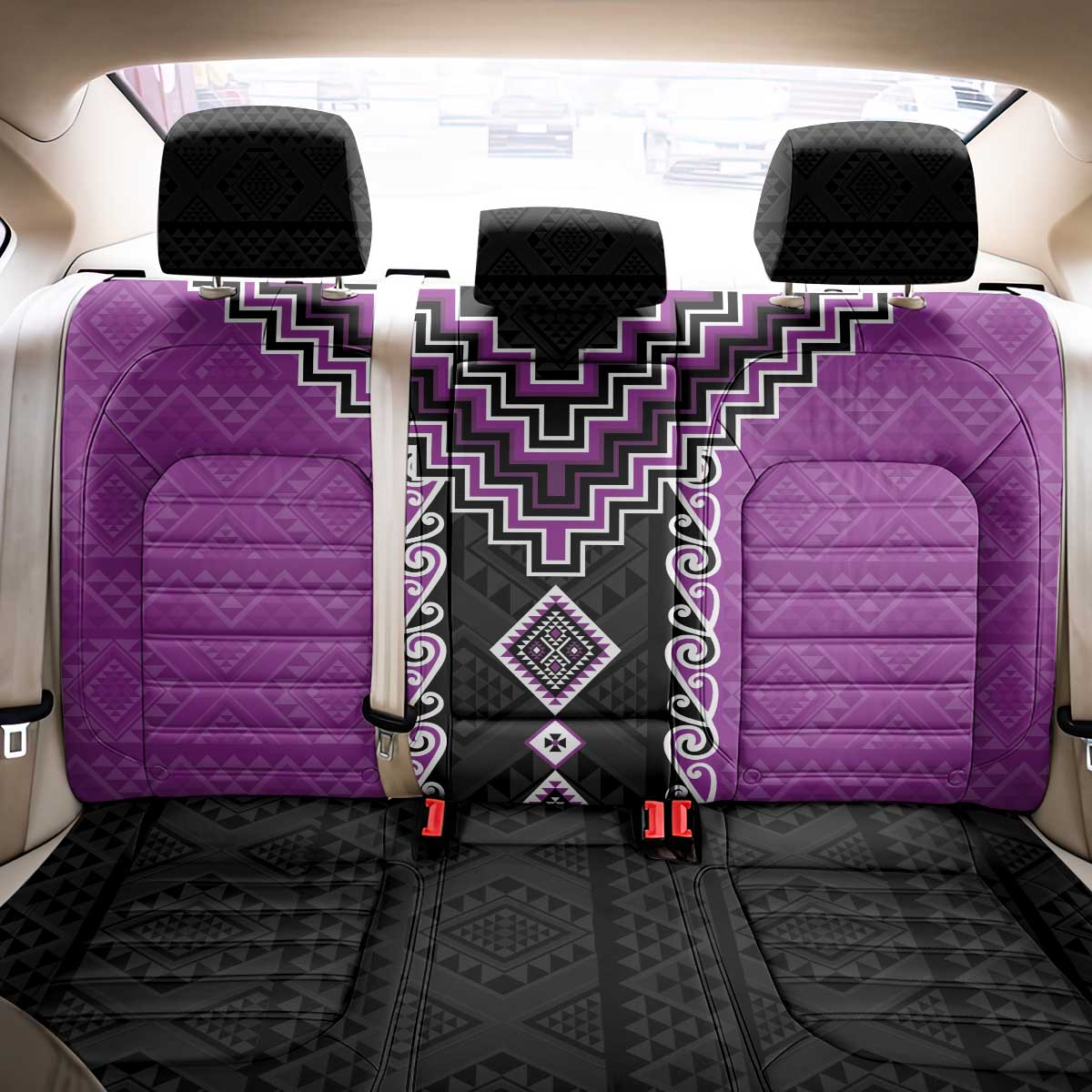 Purple Niho Taniwha Mix Poutama Back Car Seat Cover Unique Taniko Aotearoa LT01 - Polynesian Pride