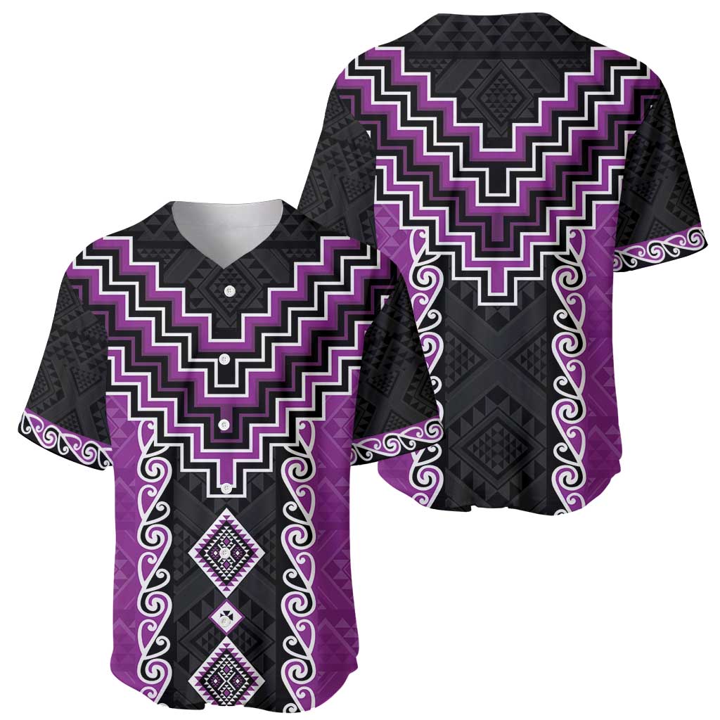 Purple Niho Taniwha Mix Poutama Baseball Jersey Unique Taniko Aotearoa