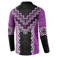 Purple Niho Taniwha Mix Poutama Button Sweatshirt Unique Taniko Aotearoa