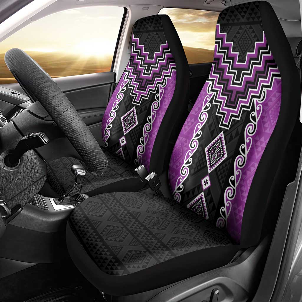 Purple Niho Taniwha Mix Poutama Car Seat Cover Unique Taniko Aotearoa