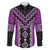 Purple Niho Taniwha Mix Poutama Family Matching Long Sleeve Bodycon Dress and Hawaiian Shirt Unique Taniko Aotearoa