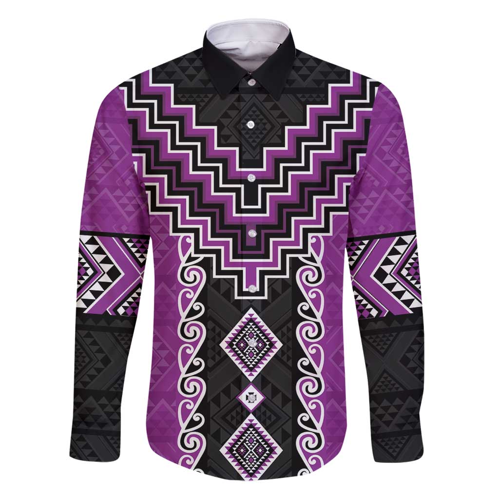 Purple Niho Taniwha Mix Poutama Family Matching Mermaid Dress and Hawaiian Shirt Unique Taniko Aotearoa