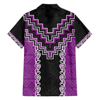 Purple Niho Taniwha Mix Poutama Family Matching Off The Shoulder Long Sleeve Dress and Hawaiian Shirt Unique Taniko Aotearoa