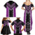 Purple Niho Taniwha Mix Poutama Family Matching Summer Maxi Dress and Hawaiian Shirt Unique Taniko Aotearoa