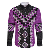 Purple Niho Taniwha Mix Poutama Family Matching Tank Maxi Dress and Hawaiian Shirt Unique Taniko Aotearoa