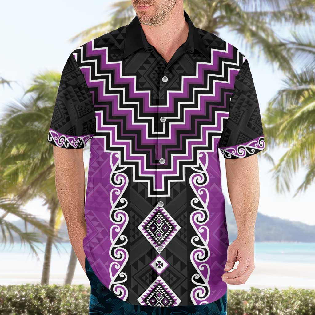 Purple Niho Taniwha Mix Poutama Hawaiian Shirt Unique Taniko Aotearoa