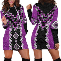 Purple Niho Taniwha Mix Poutama Hoodie Dress Unique Taniko Aotearoa